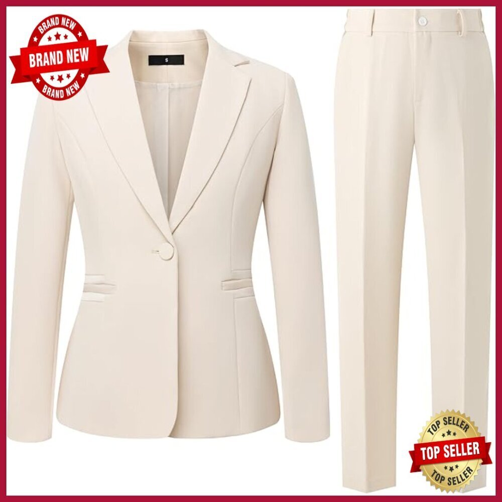 Slim Fit 2-Piece Pant Suit Set, Polyester Blazer & Trousers, Business